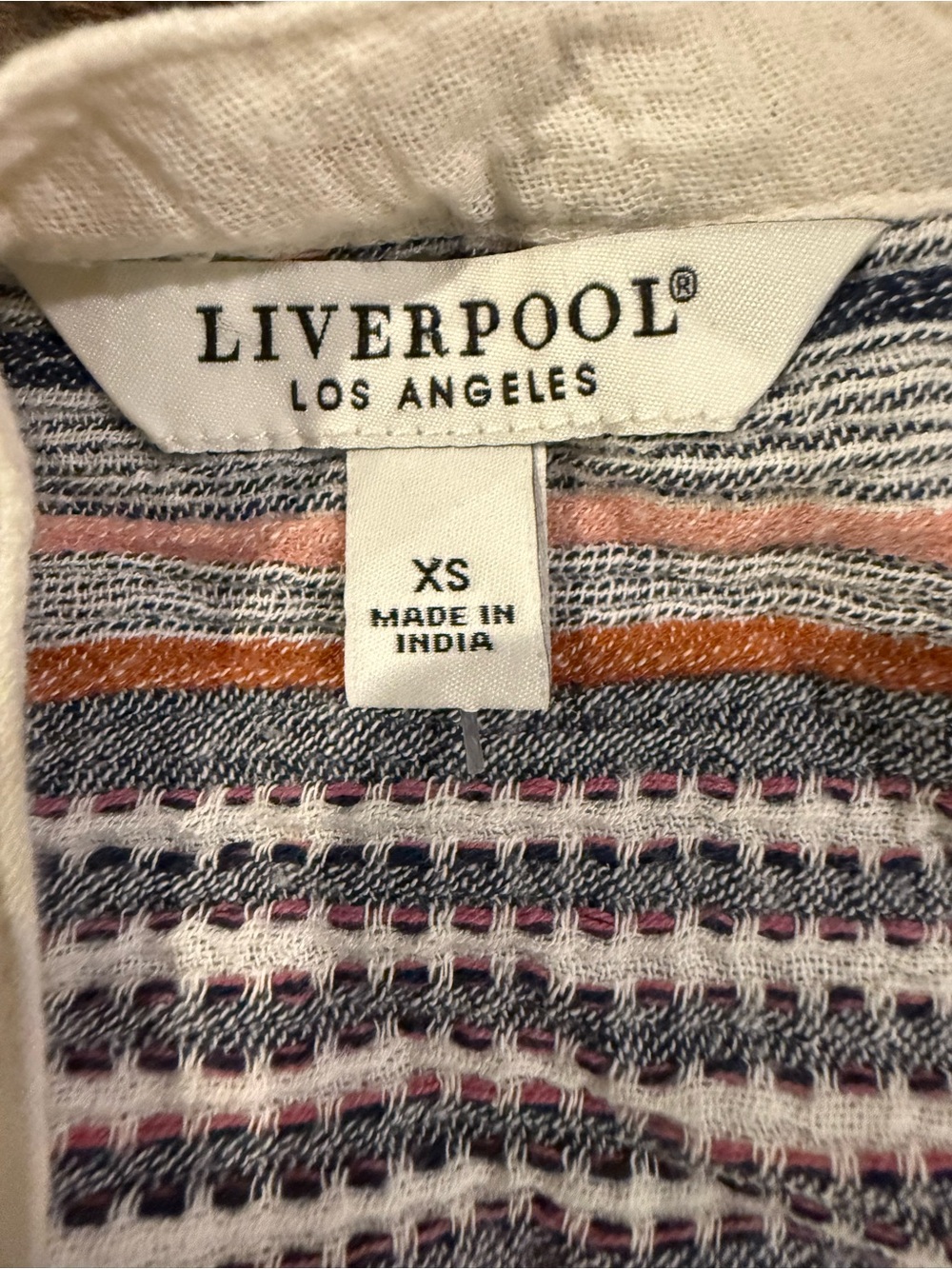 Liverpool Los Angeles Cream Boho Stripe Button Front Peasant Blouse XS - Picture 4 of 14